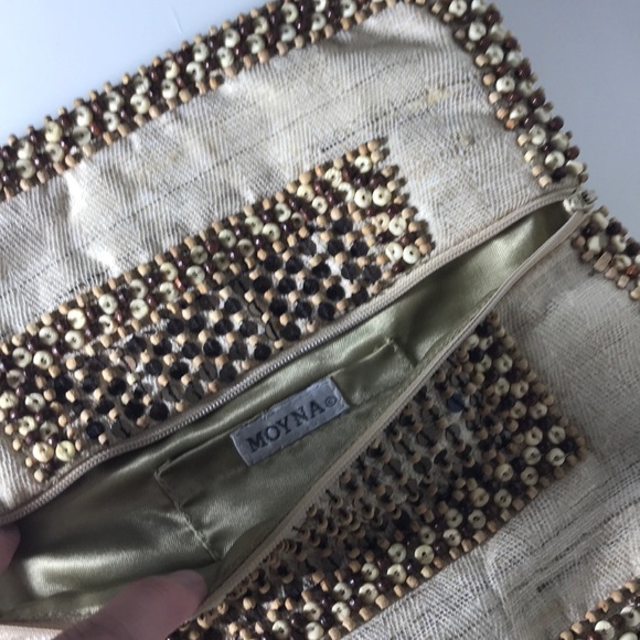 Vintage Moyna Wooden Beaded Boho Clutch Unique - Picture 4 of 8